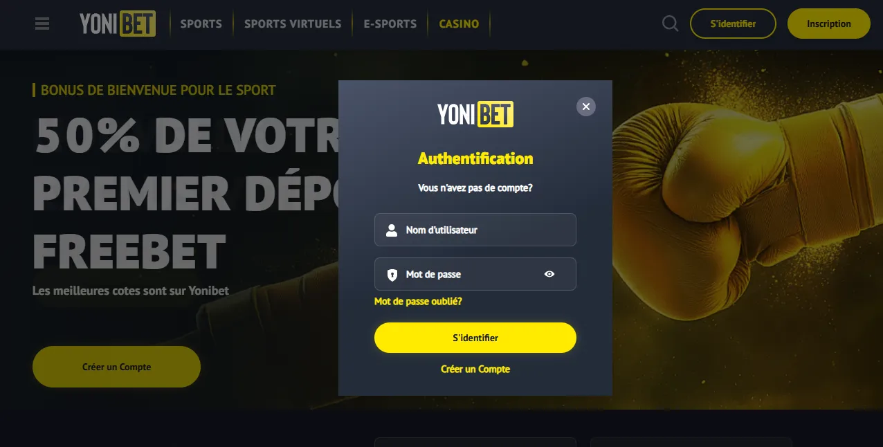 Yonibet connexion accès au compte joueur France