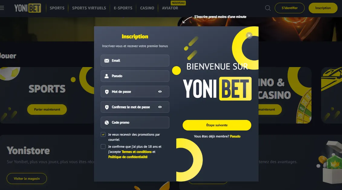 Ouvrir un compte et valider son identité Yonibet avis